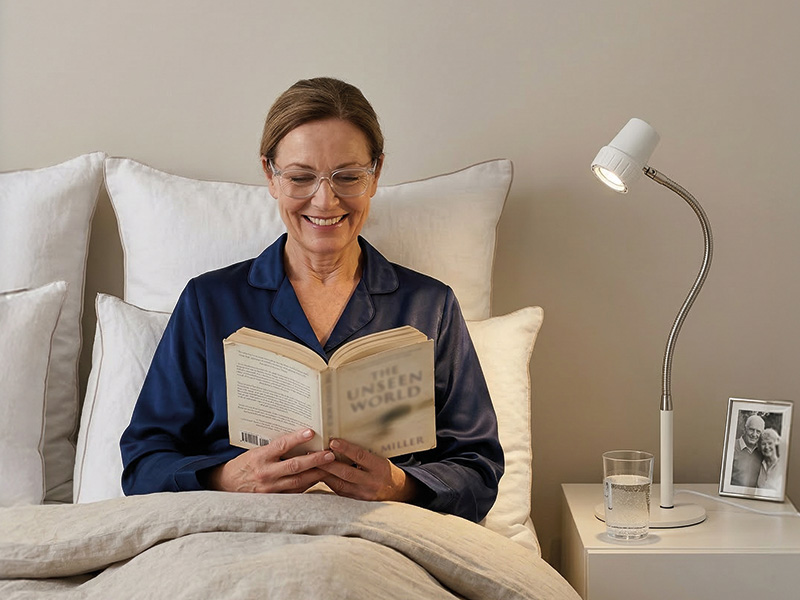 Bedroom scene: person reading in bed